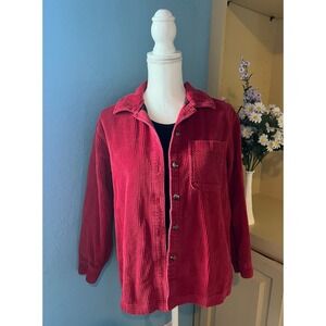 LL Bean Mens Small Red Corduroy Button Down Jacket Flannel Lined Cozy Cabincore